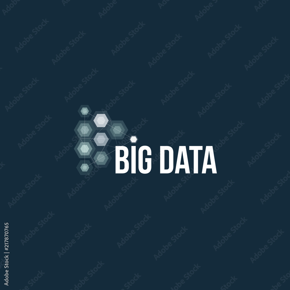 Aufkleber Big data base vector emblem. Data sorting geometric icon. Information sorting abstract logo. Digital technology simple label. Colored hexagon shapes logo template. Advanced analytics visual design.
