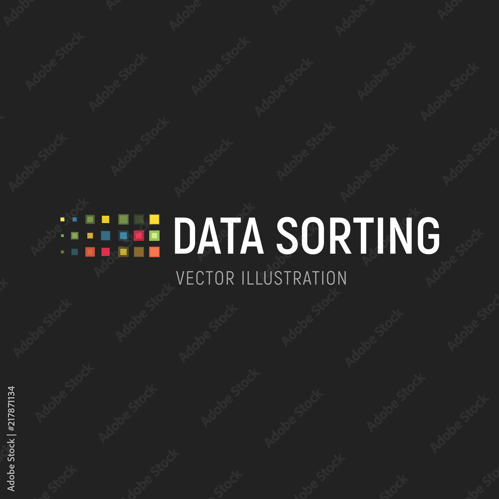 Aufkleber Big data base vector emblem. Data sorting geometric icon. Information sorting abstract logo. Digital technology simple label. Colored squares logo template. Advanced analytics visual design.