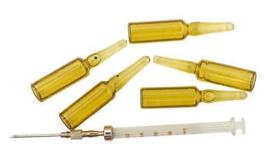 syringe with needle and ampoules