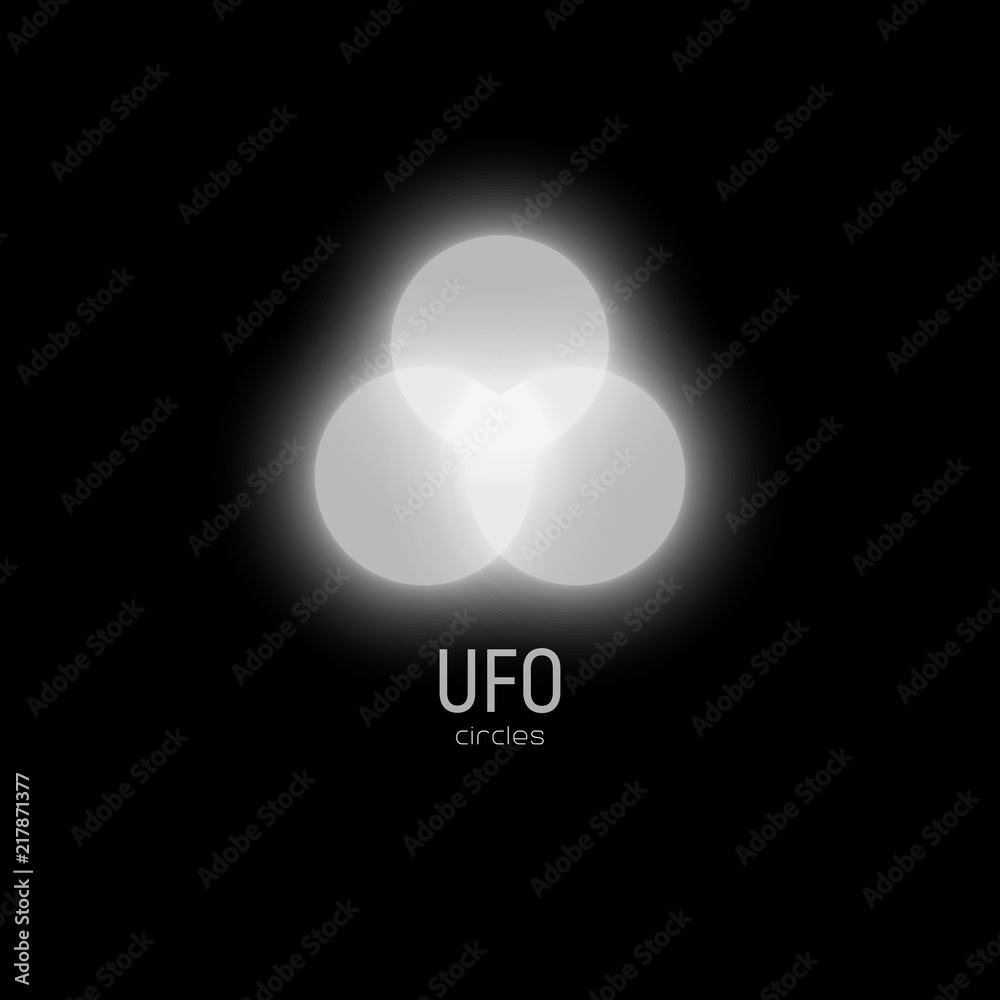 Poster White glowing circles of regular shape in the sky, vector illustration, blur round shapes. Glow in the sky, an unidentified flying object, logo template
