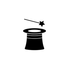 Magic Hat and Wand. Flat Vector Icon illustration. Simple black symbol on white background. Magic Hat and Wand sign design template for web and mobile UI element