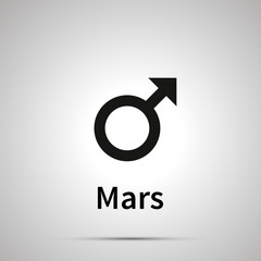 Mars astronomical sign, simple black icon with shadow on gray