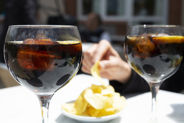 vermouth and chips, typical appetizer in Catalonia
