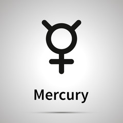 Mercury astronomical sign, simple black icon with shadow