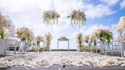 Romantic wedding ceremony on the lawn Sea view.