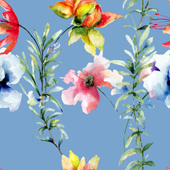 Fototapeta premium Seamless pattern with Colorful wild flowers