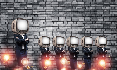 Business women with old TV instead of head.