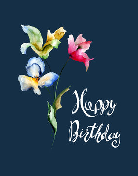 Beautiful flowers with title Happy Birthday
