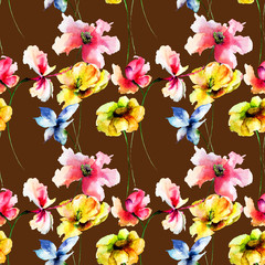 Seamless wallpaper with wild flowers - 217873331