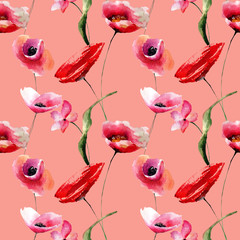 Seamless wallpaper with Poppies flowers