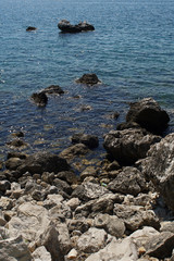 Rocky bay with giant boulders daytime