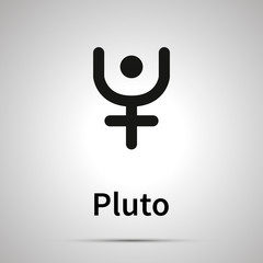 Pluto astronomical sign, simple black icon with shadow on gray
