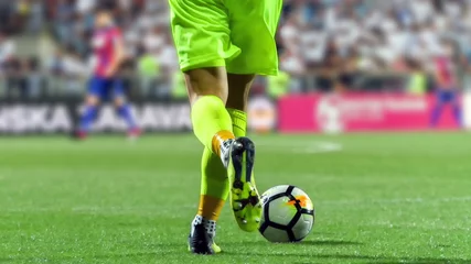 Afwasbaar Fotobehang Voetbal Soccer goalkeeper with the ball 