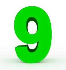 number 9 3d green isolated on white