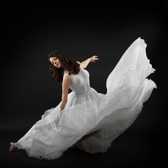 Young girl dancing ballet in studio. Dress, plastica