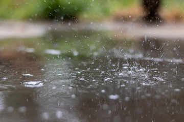 Rain Splashing Against Hard Cement