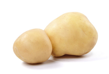 Two fresh potatoes isolated on white background.