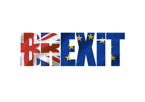 Brexit typo showing flags of the european union and great britain with and without shadow