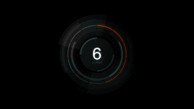 4K high-tech digital countdown timer on dark background. Isometric view 10 second chronometer design. 
Modern technology electronic countdown clock. 