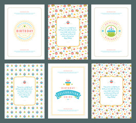 Happy Birthday greeting cards typographic design set vector illustration.