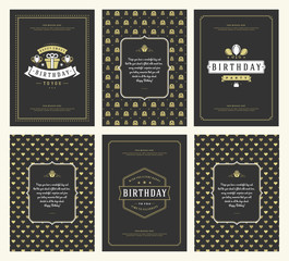Happy Birthday greeting cards typographic design set vector illustration.
