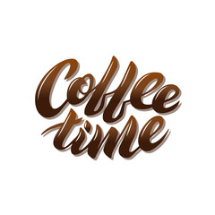 Coffee time brown vector lettering on a white background