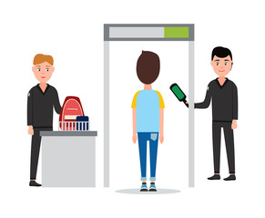 Control of Luggage in Airport Vector Illustration