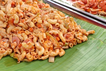 pasta with sausage at street food