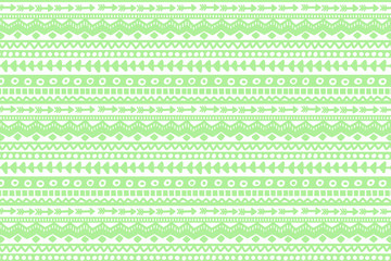 Green and white geometric background. Ethnic hand drawn pattern