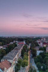 Aerial view in Ivano - frankivsk city ,main street at sunset