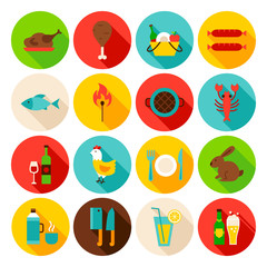 Picnic Grill Circle Icons Set