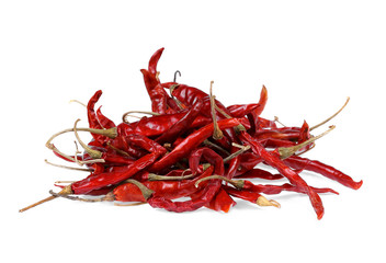Obraz premium Dried red chili peppers isolated on white background