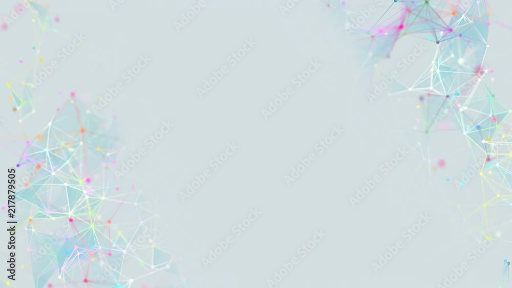 Poster rotating cloud of links. depth of field. color facets. transforming faces. depth of field. cluster o