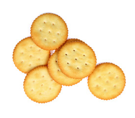 Dry cracker cookies isolated on white background.top view