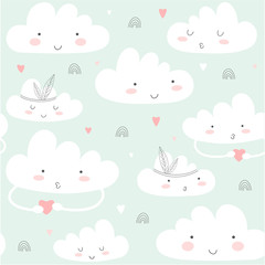 Seamless pattern with cute clouds.