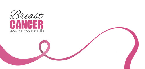 Vector Pink silk ribbon on white background. Breast cancer awareness month. Banner template