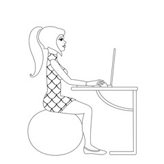 young woman sitting on fitness ball vector illustration