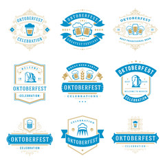 Oktoberfest celebration beer festival labels, badges and logos set