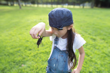 カブトムシを捕まえた女の子