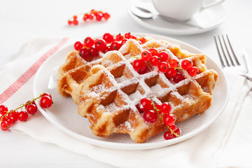 breakfast with waffle, berry and tea