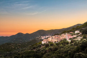 Sunrise over the village of Costa in Balagne region of Corsica