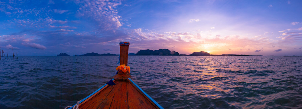 day trip by long tail boat to the paradise island and unseen destination during sunset  at Baan Tungkok Krabi Thailand