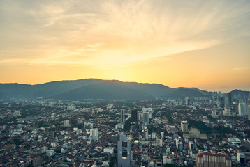 Panorama of city George Town, Malaysia on sunset background