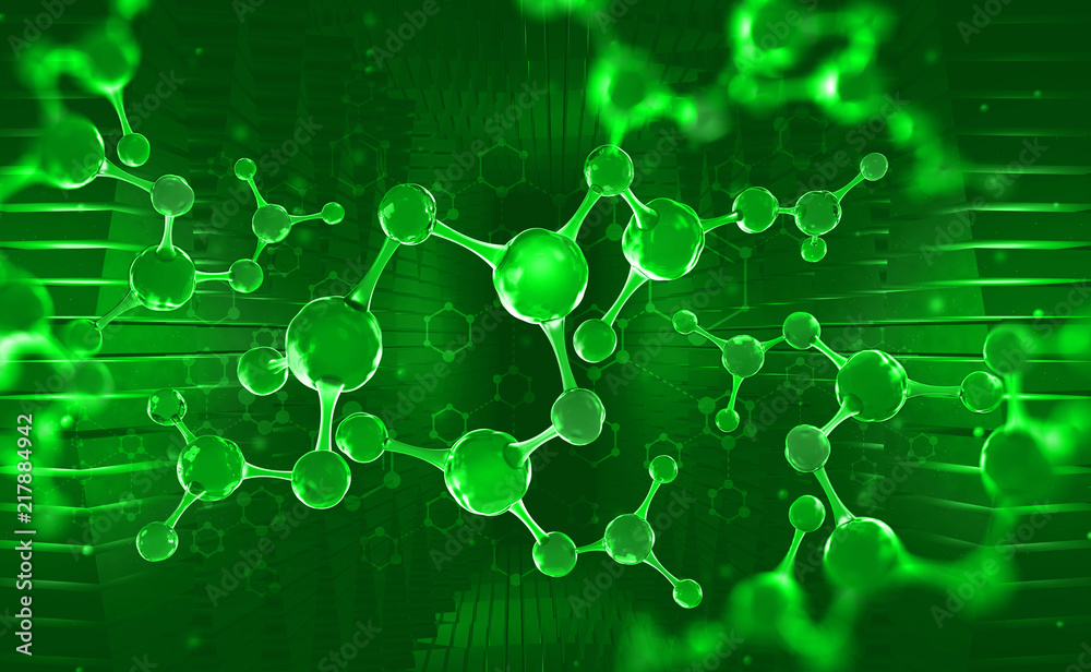 Leinwandbilder Molecule. Hi Tech technology in the field of genetic engineering. Scientific breakthrough in molecular synthesis. 3D illustration on a futuristic background