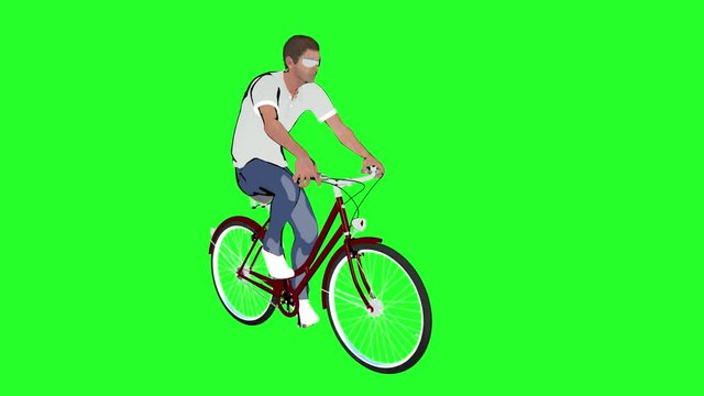 cartoon a man on a Bicycle on green background