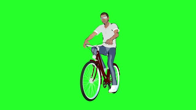 cartoon a man on a Bicycle on green background