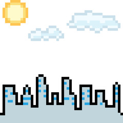 Obraz premium vector pixel art city day
