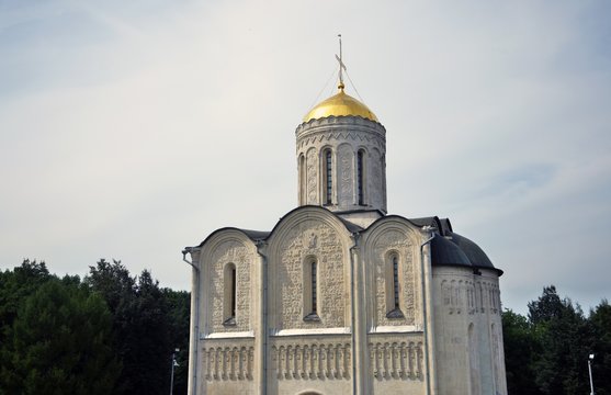 Dmitrievsky church in Vladimir town, Russia. Popular landmark. Color photo.