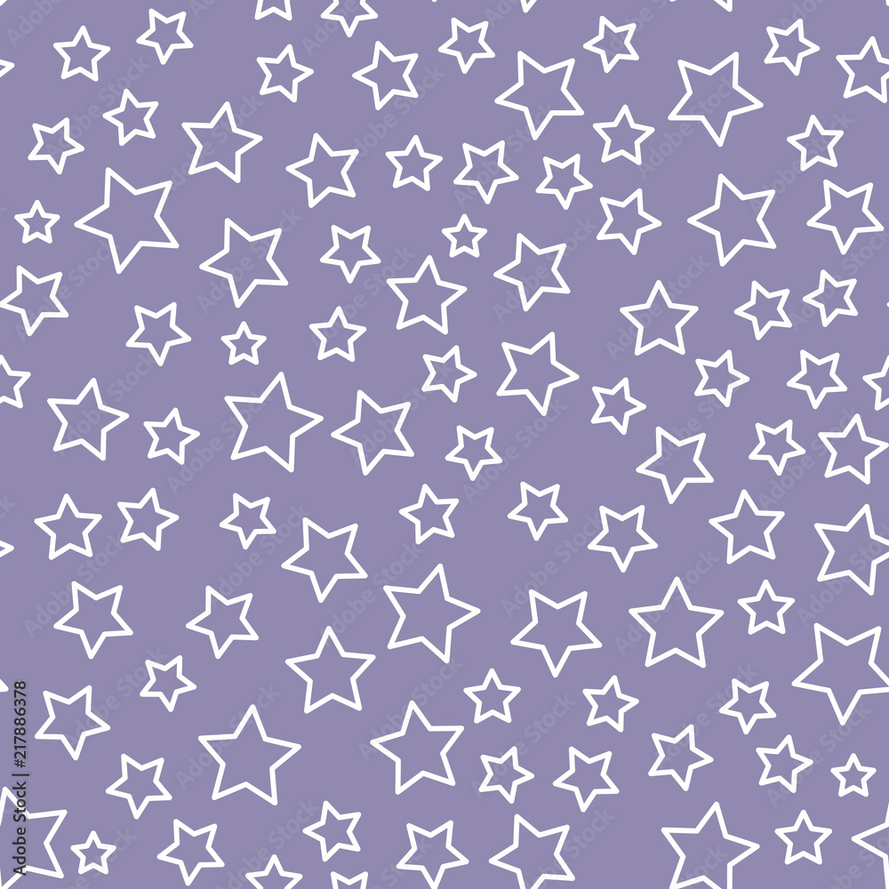 Wall mural vector line star seamless pattern isolated on purple background.