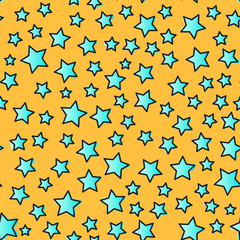 Vector line star seamless pattern Isolated on yellow background.